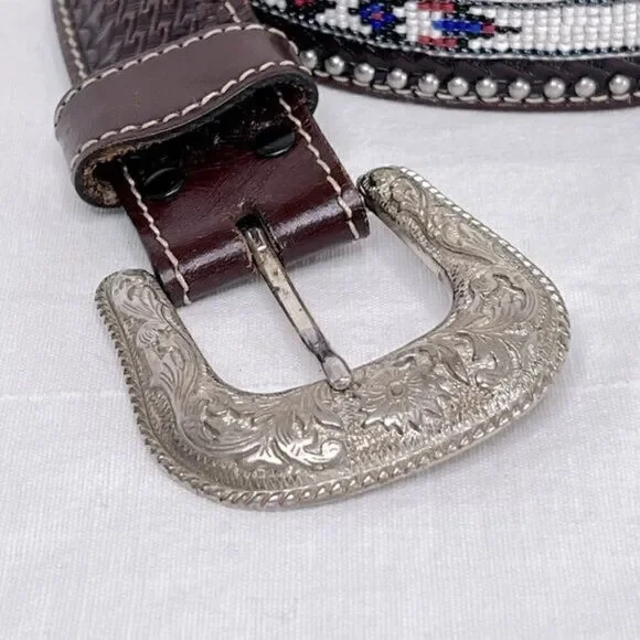 Vintage Aztec design handmade leather belt, men’s size 32-33 waist - Picture 3 of 6